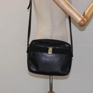 Salvatore Ferragamo Shoulder Bag Leather Black Gold Auth